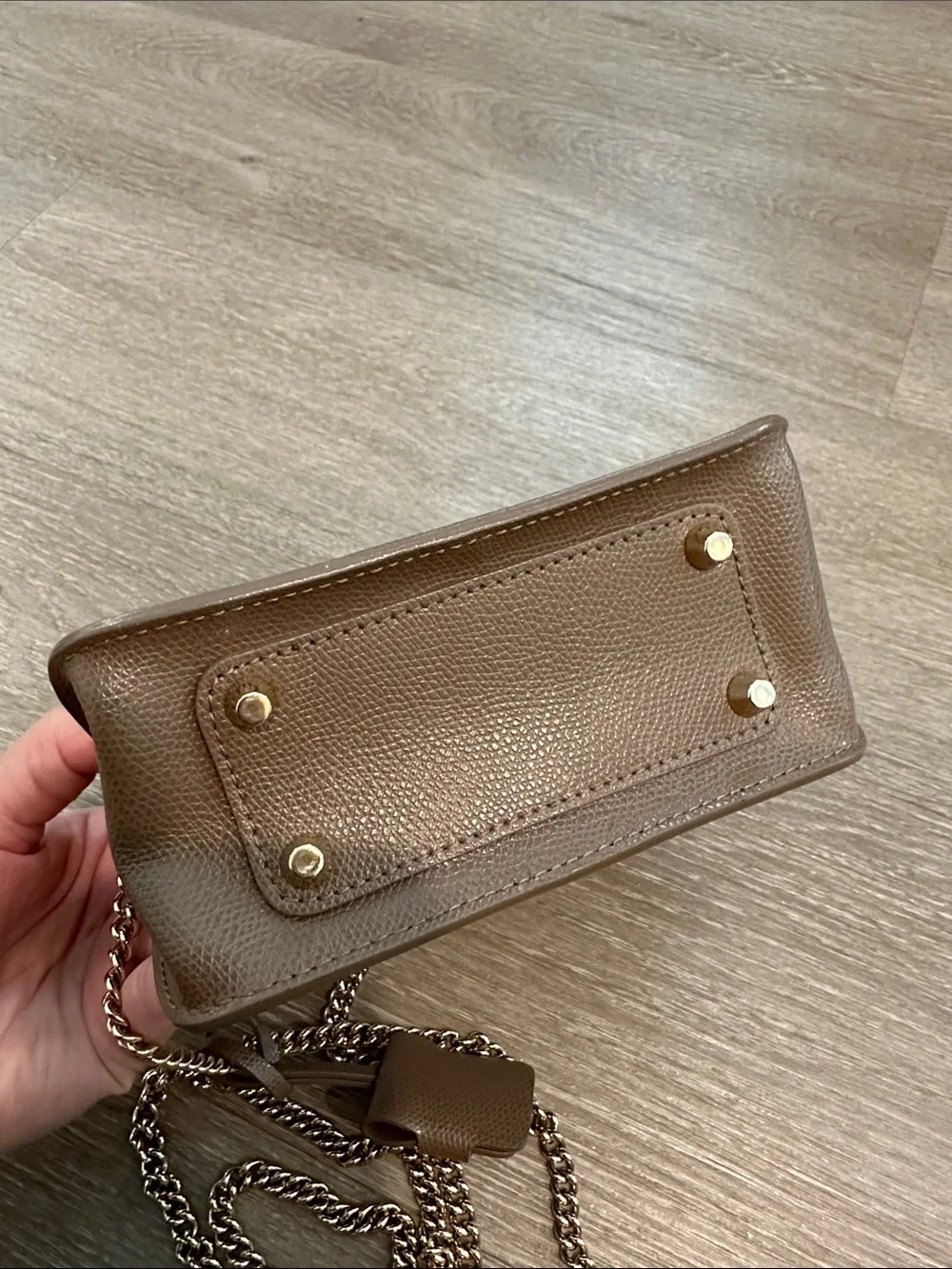 Furla Taupe Leather Mini Crossbody with Gold Lock